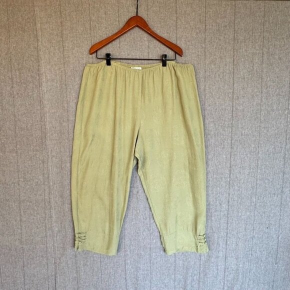 Citron Santa Monica Sage Green 100% Silk Pull On Crop Pull On Pants Size 2X - Picture 1 of 8
